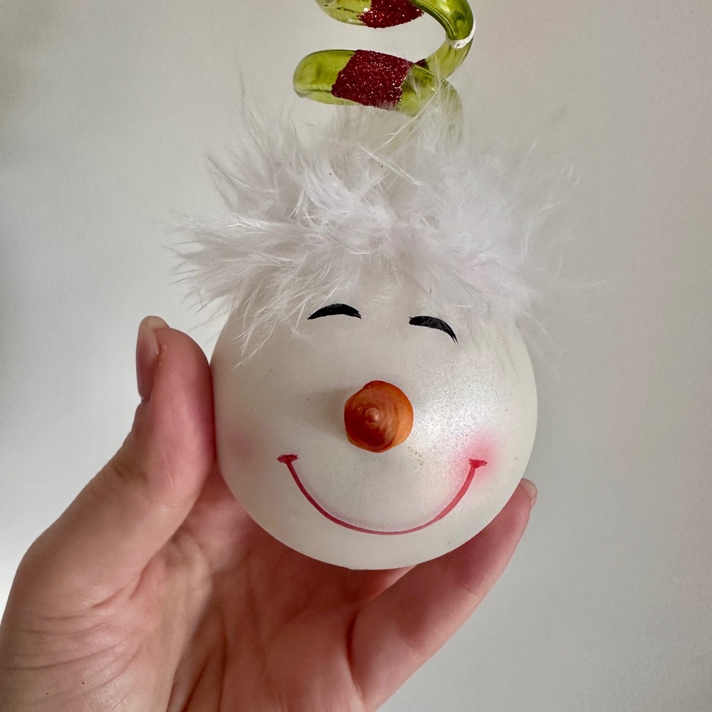NWT Whimsical Glass Snowman Head Ornament - Picture 2 of 8